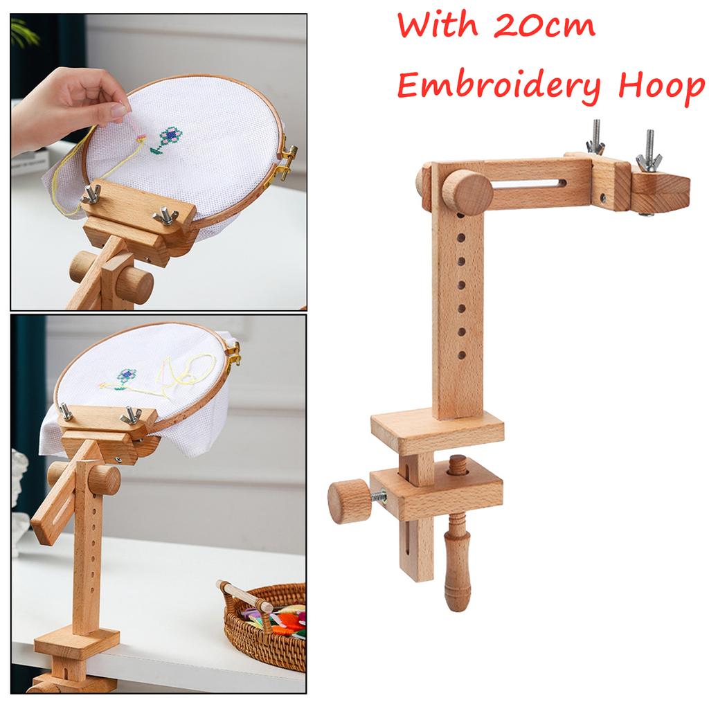 360 Degree Rotation Adjustable Wooden Embroidery Hoop Desktop Stand Cross Stitch Rack Frames Rings Adults Mother Gifts Sewing