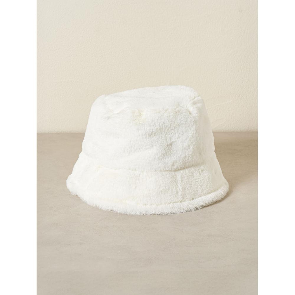 Daiso Soft Fur Bucket Hat Ivory