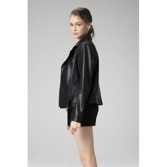 Palton de damă, elegant și confortabil K2165 Jumbo, din piele naturală, de damă