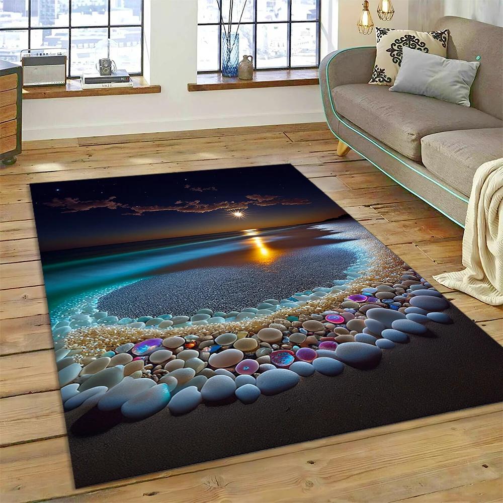 2025 New Style Colorful Pebble Rainbow Road Beach Stone Scenery Carpet Rug for Living Room Bedroom Home Sofa,Non-slip Floor Mat