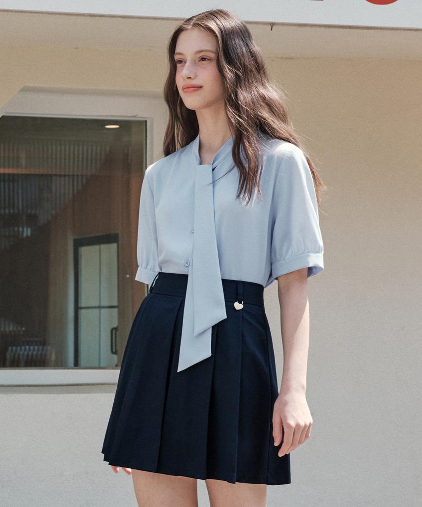 ZEROSTREET [7 Colors] Short Sleeve Tie Blouse