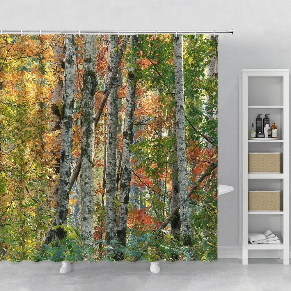 Green Forest Landscape Shower Curtain Set Hooks Spring Tree Senery Home Decor Bath Curtain Polyester Fabric Cloth for Bathr.