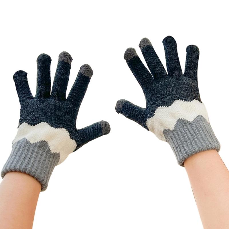 Flower Pattern Knitted Gloves For Women Girl Stylish Design Windproof Thick Warm Handwear for Cycling Skiing Daily Use