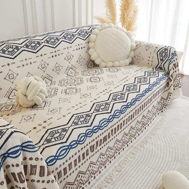 Ethnic Style Cotton Linen Sofa Towel Cover 2 3 Seats Corner Couch Slipcover Throw Blanket Dustproof for Pets Decoration