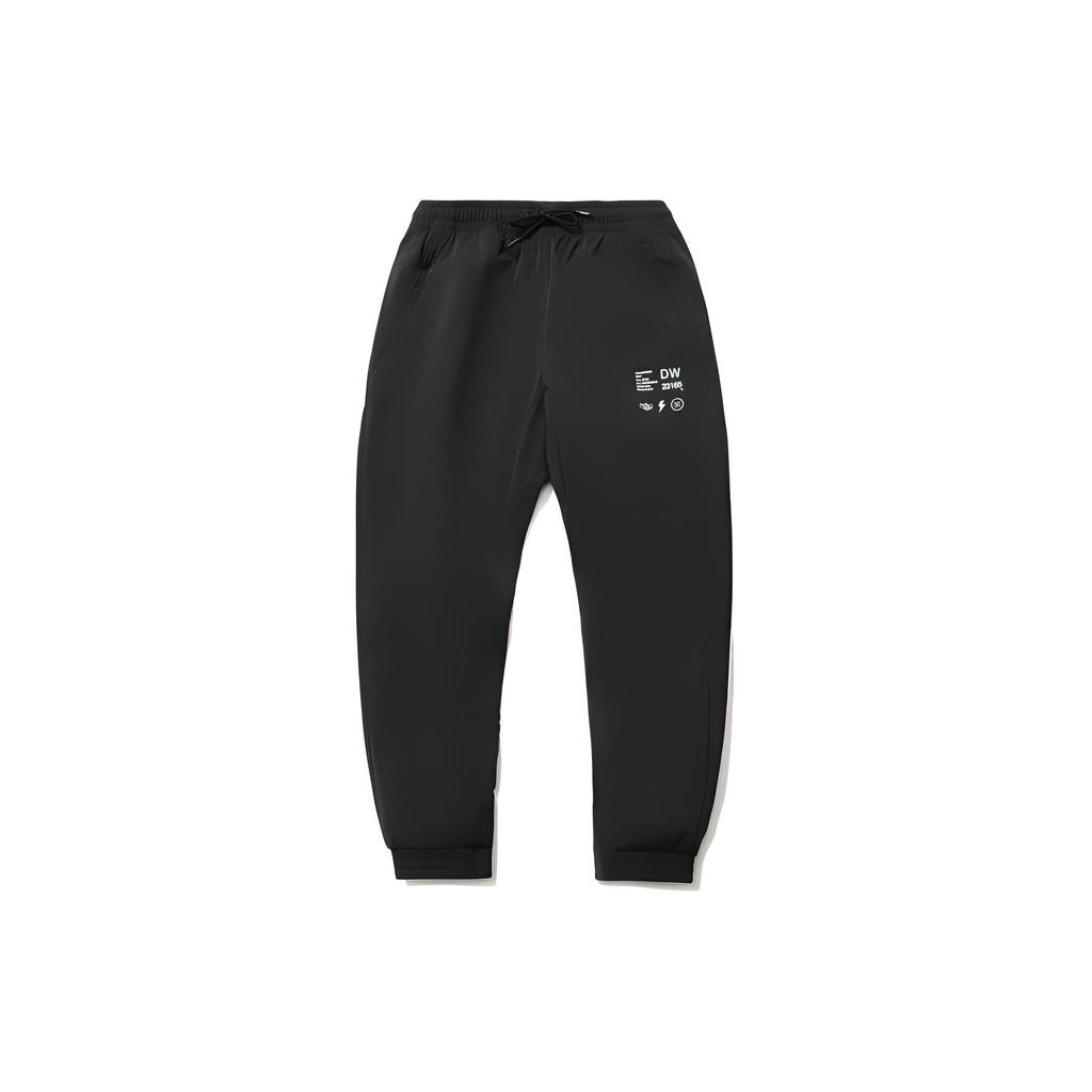 Li Ning Wade Series Logo Print Drawstring Elastic Waist Cuffed Sports Pants Men Pants Black AYKR203-1