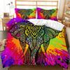 Elephant Duvet Cover King Queen Size Wild Animal Comforter Cover Polyester Bohemian Mandala African Safari Animals Bedding Set
