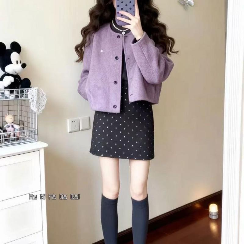 

2026 Spring/Autumn Women s Purple Long Sleeve Woolen Coat - High-End Feel for Autumn/Winter Large
