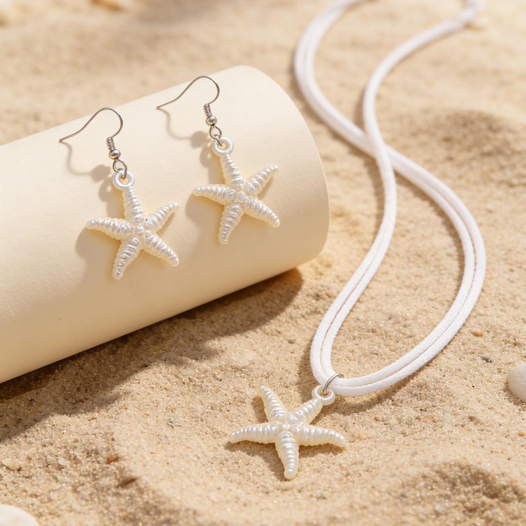 New Beach Bohemian Starfish Pendant Earrings Ocean Versatile Personality Necklace Women's Jewelry Set