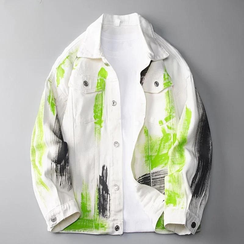 Hip Hop Black Male Jean Coats Men's Denim Jacket Wite Autumn Outerwear Menswear