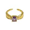 Retro Purple Diamond Colored Treasure Zircon Medieval Brushed Open Ring Gold Light Luxury High-End Niche Accessories Women