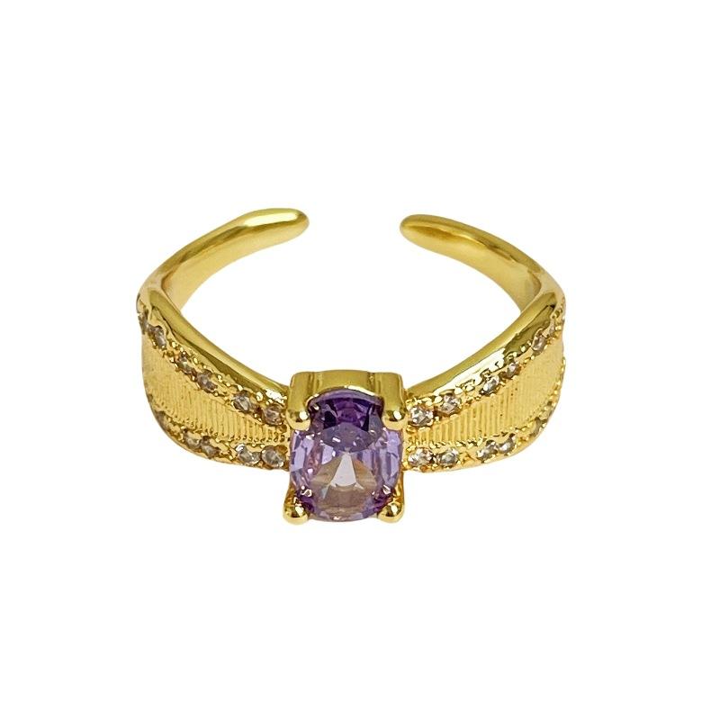 Retro Purple Diamond Colored Treasure Zircon Medieval Brushed Open Ring Gold Light Luxury High-End Niche Accessories Women