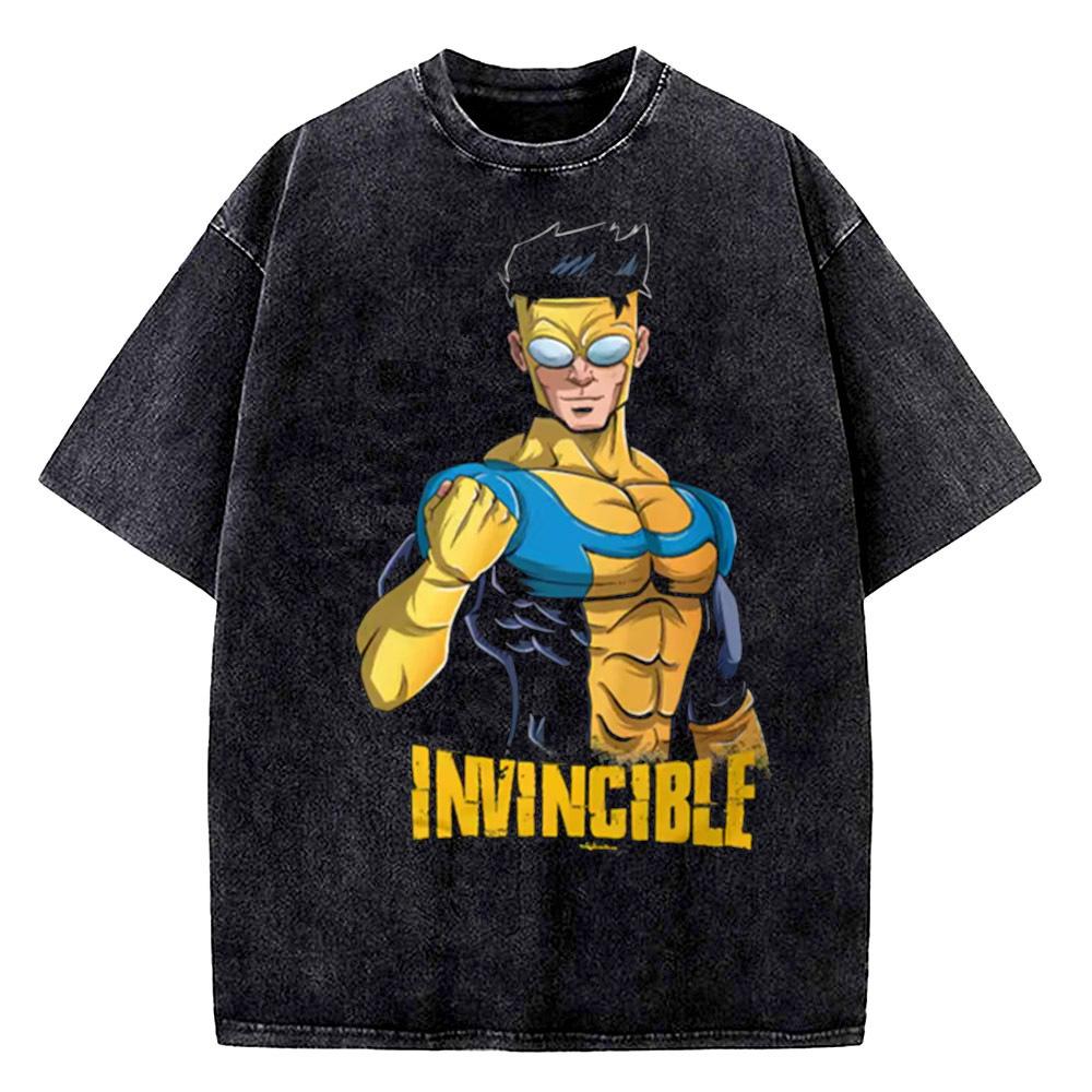 Invincible cotton Vintage Washed teen 80s Pop Culture Breathable Digital streetwear t-shirt graphic 80s Retro 2000s Pastel