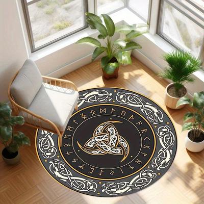 1 Piece Viking Culture Round Rug Suitable For Living Room Bedroom And Kitchen Home Decoration Room Decoration Gift For Friends And Family