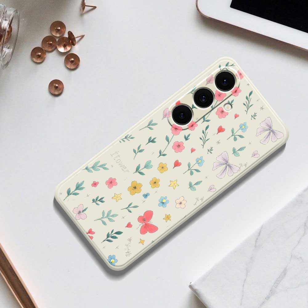 For Samsung Galaxy S25+ Case Floral Bow Pattern Printing Straight Edge TPU Phone Back Cover