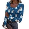 Damenmode Slim Bottom Casual Langarm Weihnachten bedruckt Pullover U-Ausschnitt Top