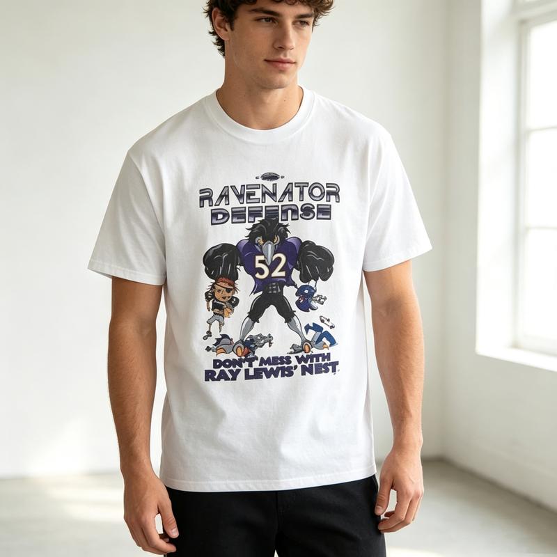 Vintage Raven Football Tee Cartoon Mascot Defense Print Unisexs Unisexs Casual Short Sleeve T Shirt Streetwear