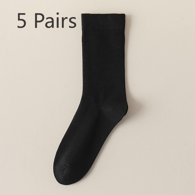 5 Pairs of Women's Spring and Autumn Solid Color Boneless Anti Pilling Cotton Socks
