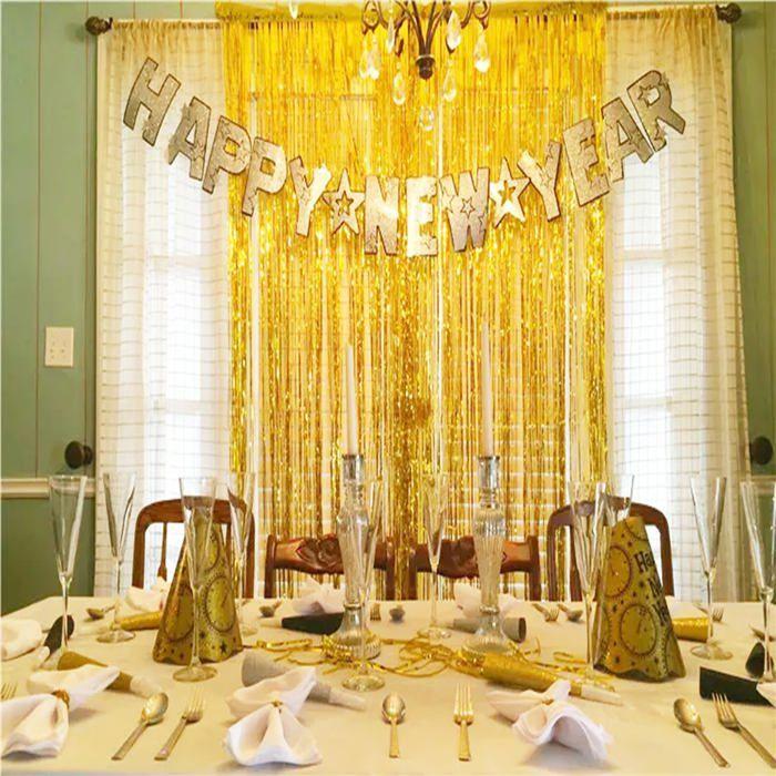 Rideaux de fête - Ailexi - 3 Curtains - Métalliques - Laser or - Paquet de 3