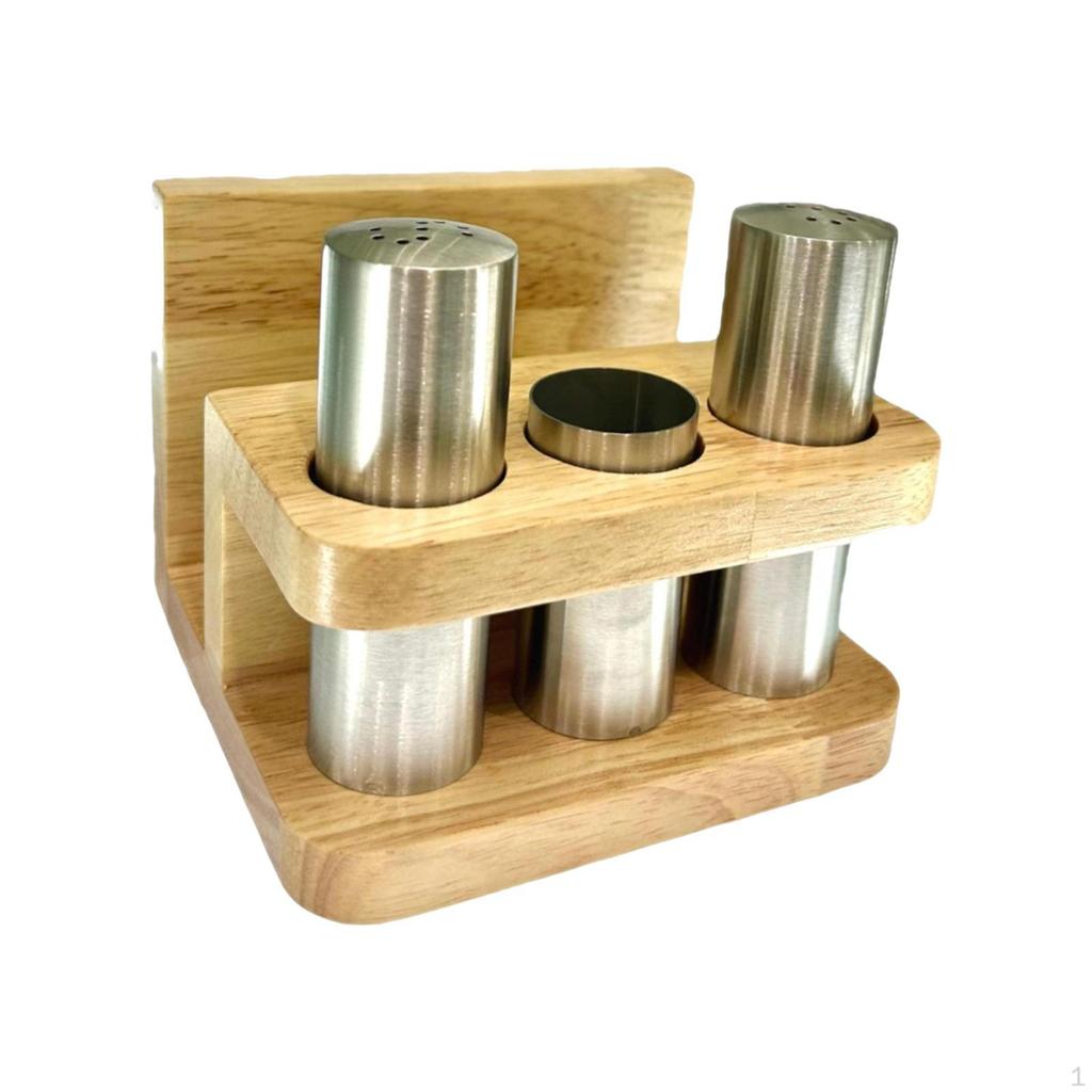 and Pepper Shaker Set Condiment Jars with Base Accessories Toothpick Holder Napkin for