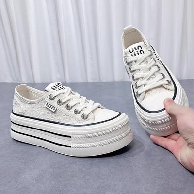 Mesh Breathable Little White Shoes Women's 2025 Summer New Popular Versatile Muffin Thick Sole Heightening Casual Canvas Shoes