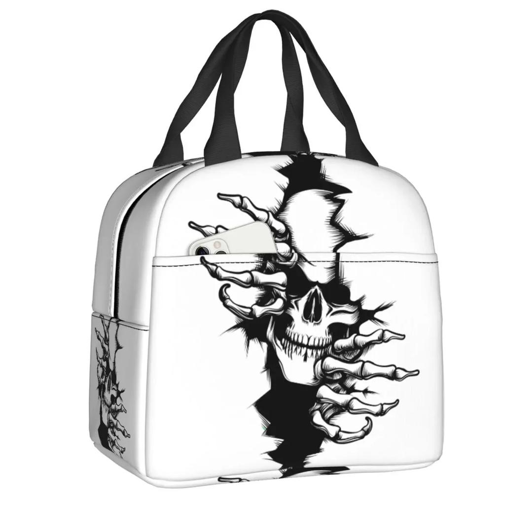 Skull Insulated Lunch Bag for School Office Resuable Thermal Cooler Lunch Box for Women Kids Food Container Bento Tote Bags