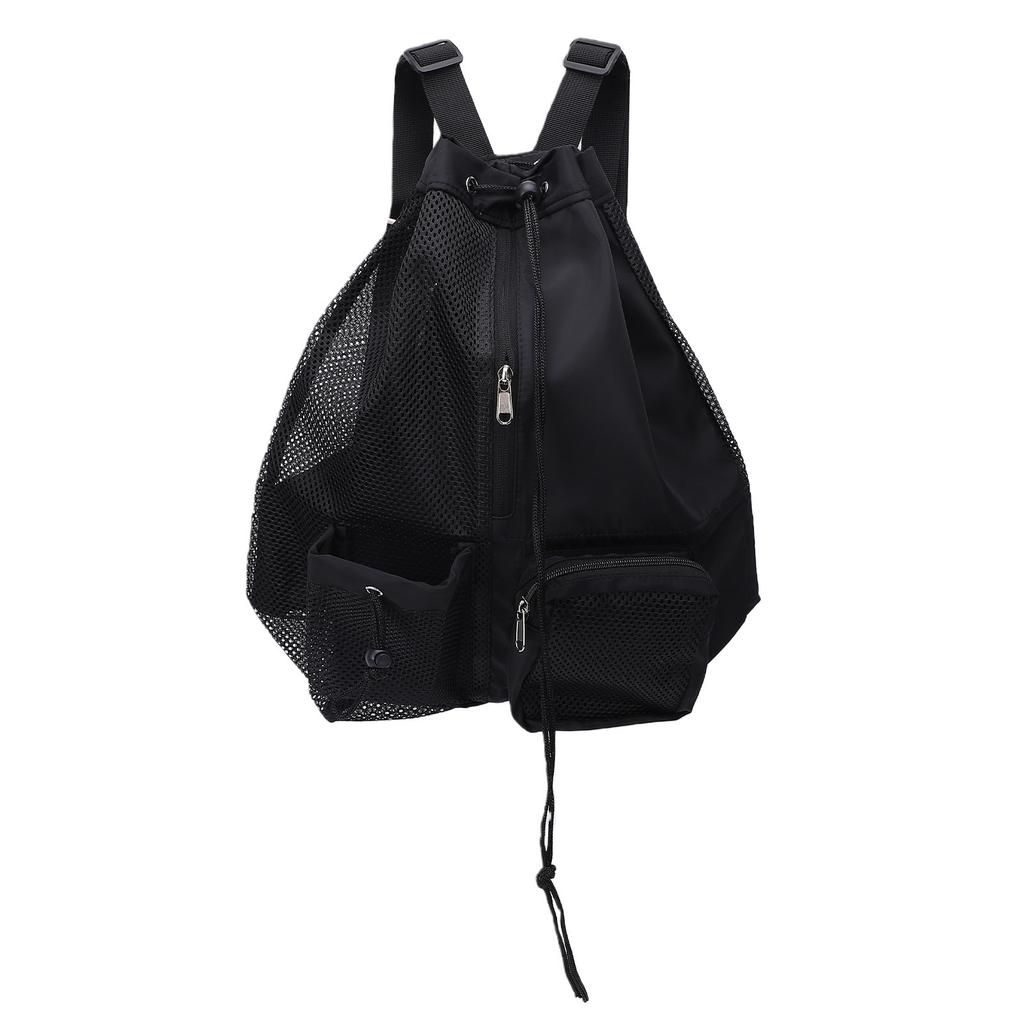 Swim Bag Oxford Cloth Mesh Drawstring Backpack Portable Beach Backpack for Cycling Swimming Surfing Black