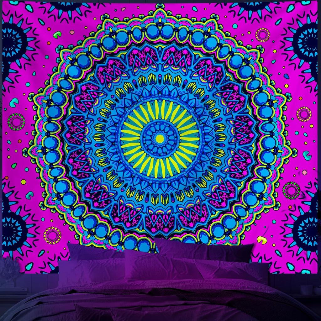 Vibrant Mandala Boho Tapestry Wall Hanging Decoration Psychedelic Ethnic Bohemian Print For Living Room Bedroom Festival Decor