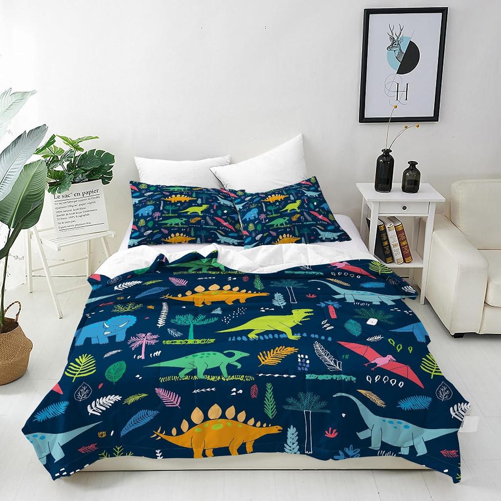 Dinosaur Design Duvet Cover,Reversible Kids Bedding Set for Boys Girls,2 Pcs Soft Breathable Comforter Cover Set and Pillowcases
