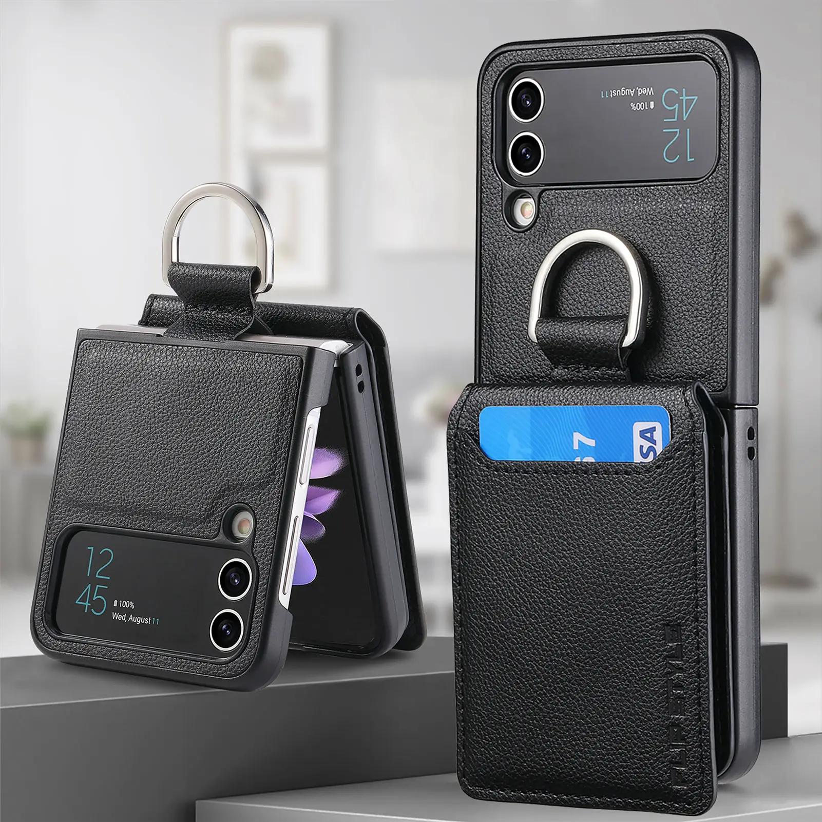 

Vertical Cards Solt Magnetic Wallet Ring Holder Leather Case for Samsung Galaxy Z Flip 7 FE 6 5 4 Flip4 5G Zflip4 Stand Cover for Samsung Z Flip 3 чёрный