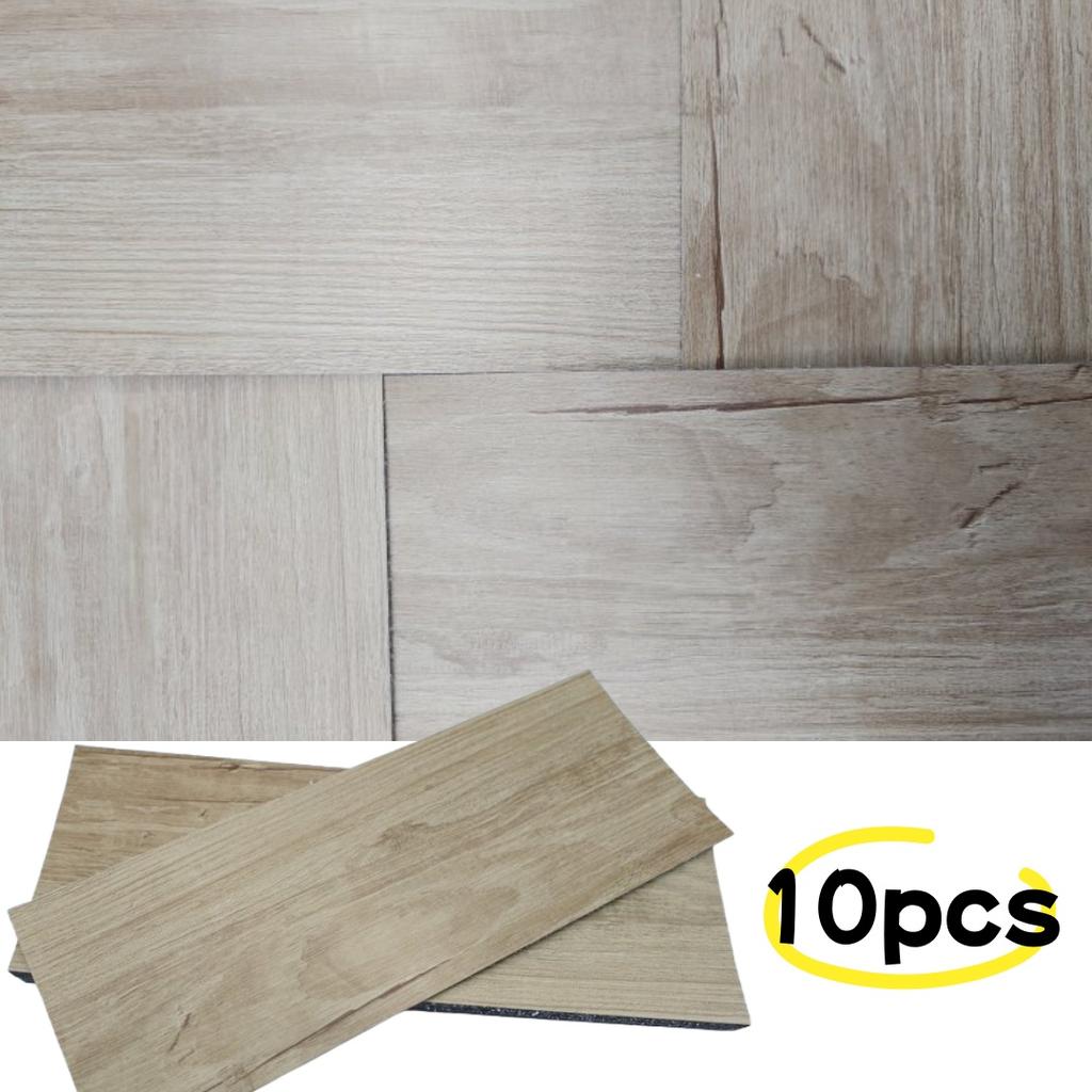 10pcs 51x15cm Self-Adhesive Wood Grain Floor Wallpaper Waterproof Wall Sticker Bedroom Living Room Toilet Kitchen Home Decor
