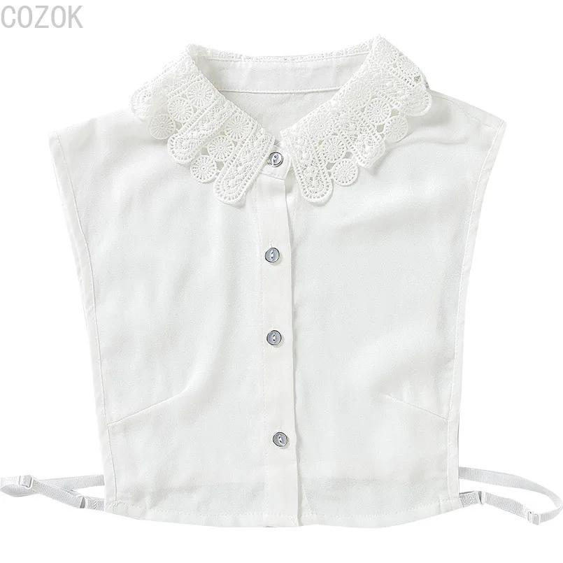 Fashion Women's Embroidery Shirt Fake Collar Removable Mujer Faux Cols White Sweater False Collar Lapel Shirt Blouse Detachable