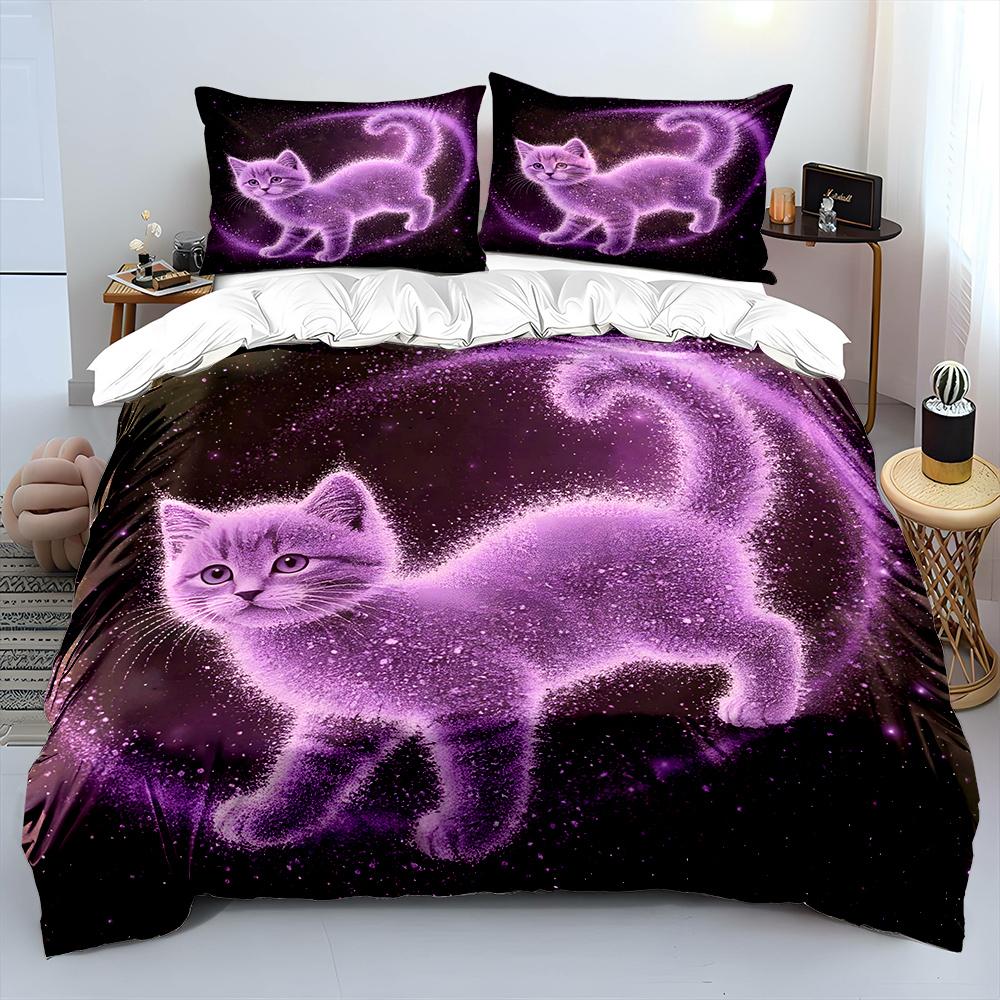 Purple Dreamlike Cosmic Cat Print Soft Comfortable Duvet Cover Bedding Set Included 1*Duvet Cover 2*Pillowcases Luxury Gifts