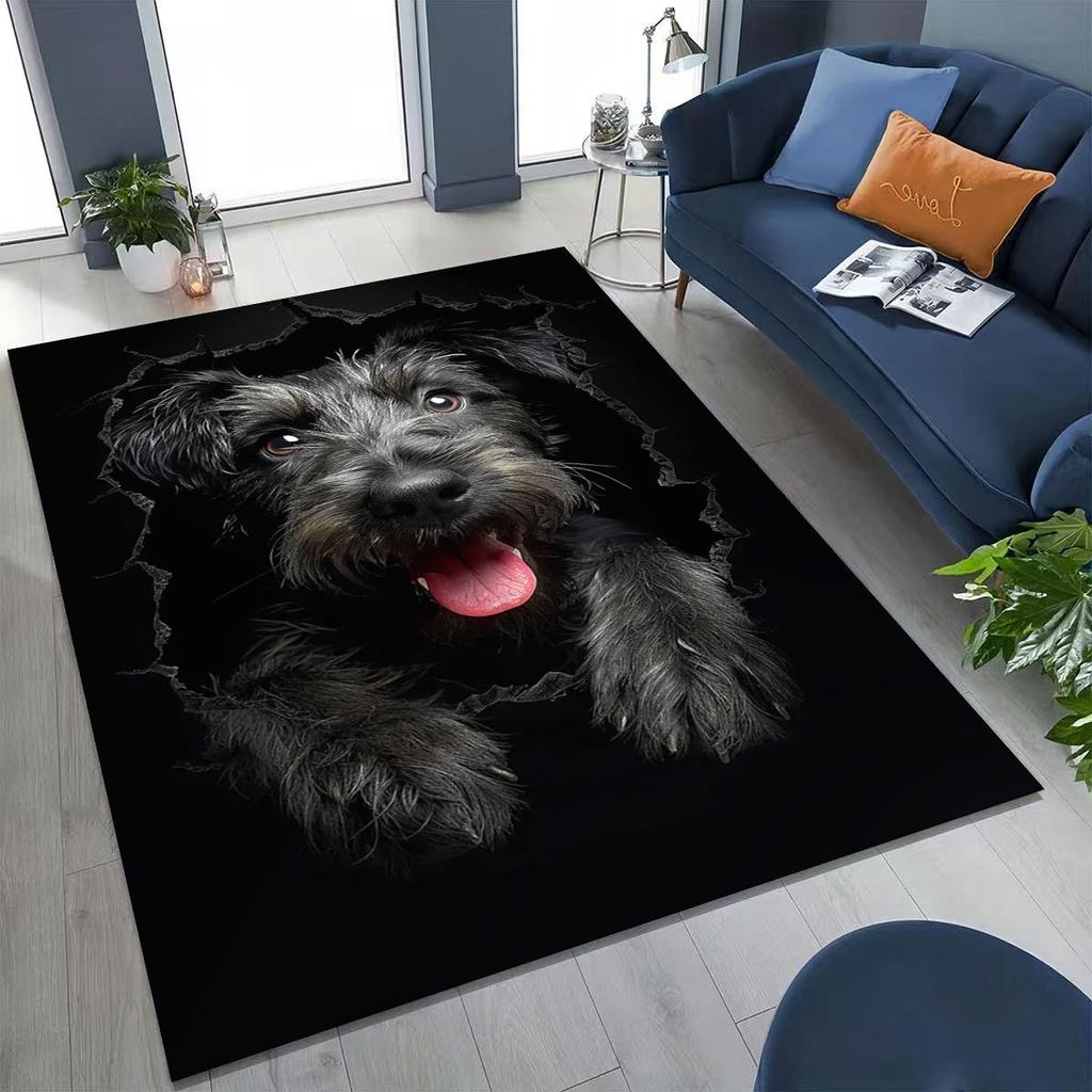 Tapete Fofo Cão Filhote Quebrando a Parede Ilusão 3D para Quarto Sala de Estar Sofá Casa Capacho Decoração, Tapete Grande Antiderrapante para Brincar de Crianças