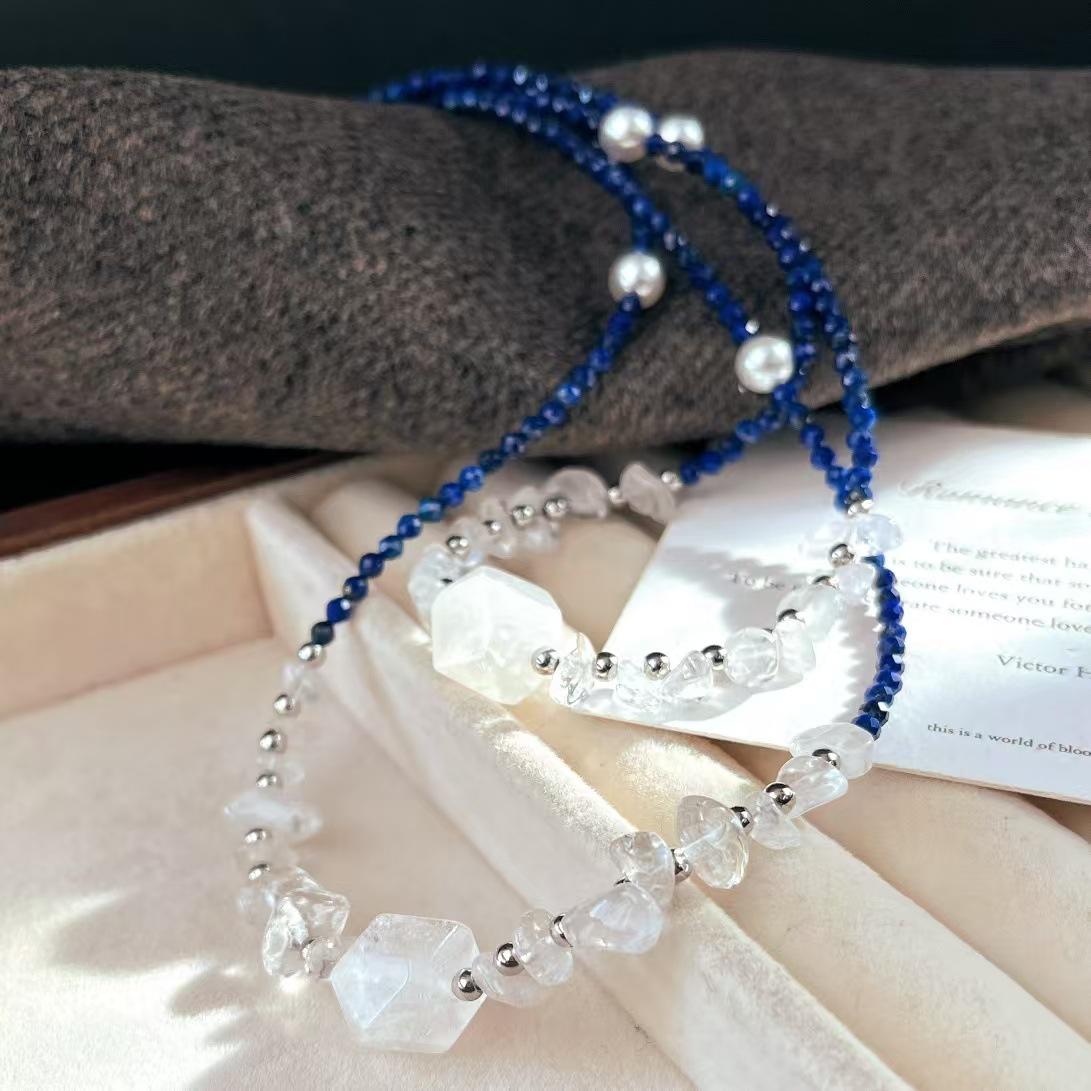 Natural White Crystal Natural High Quality Lapis Lazuli Fairy Chain Necklace Collarbone Chain Sweater Chain