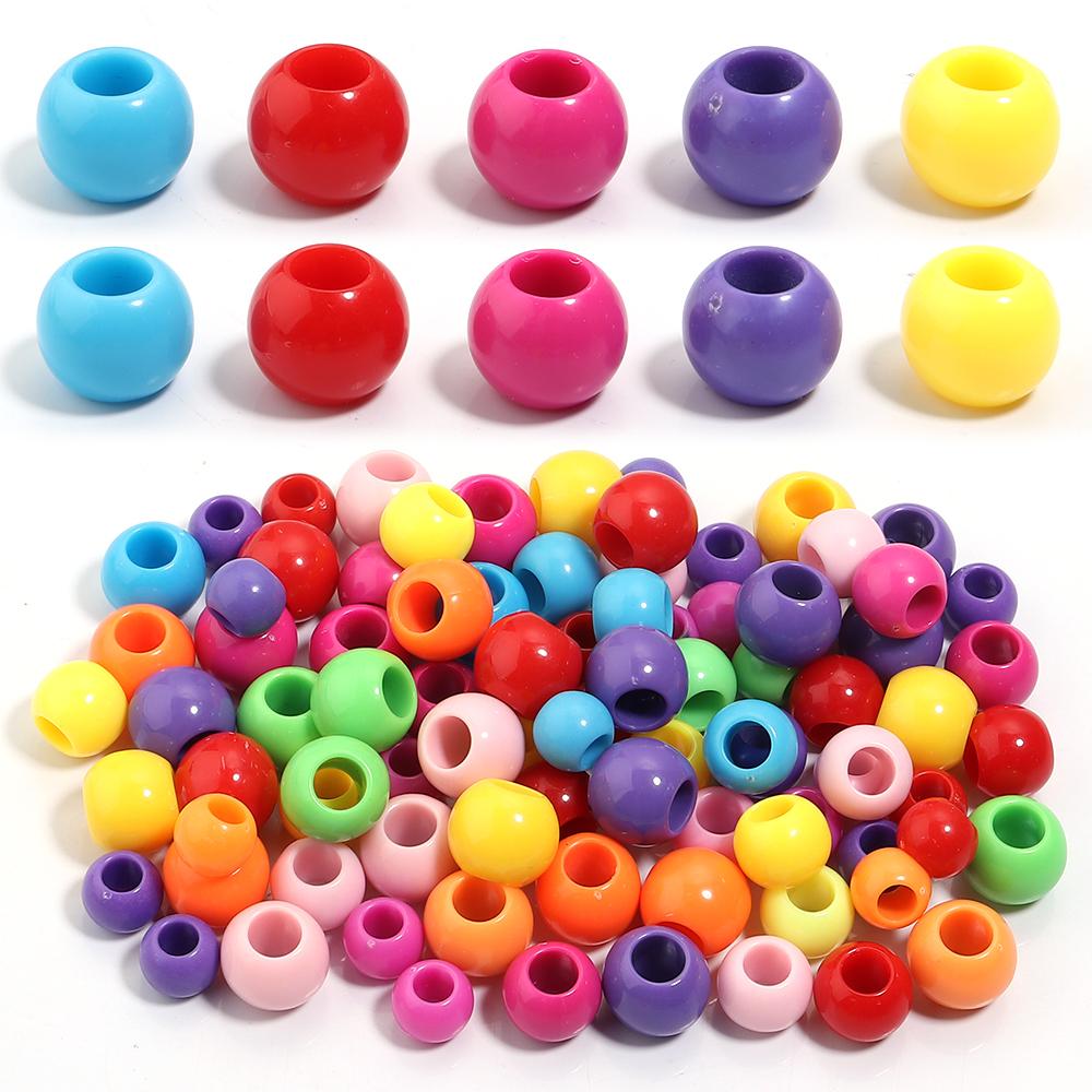 50pcs/lot 10 12 14mm Solid Color Round Acrylic Beads Large Hole Beads DIY Jewelry Making Bracelet Necklace Loose Spacer Beads