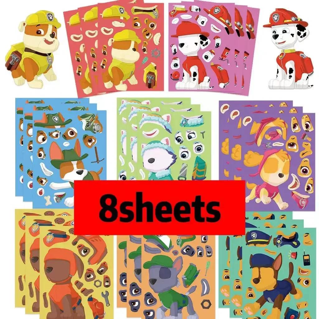 8/16/48Sheets Cartoon Dogs Chase Skye Puzzle Stickers Funny Make-a-Face Decals Assemble Jigsaw Children Christmas Gift Toy