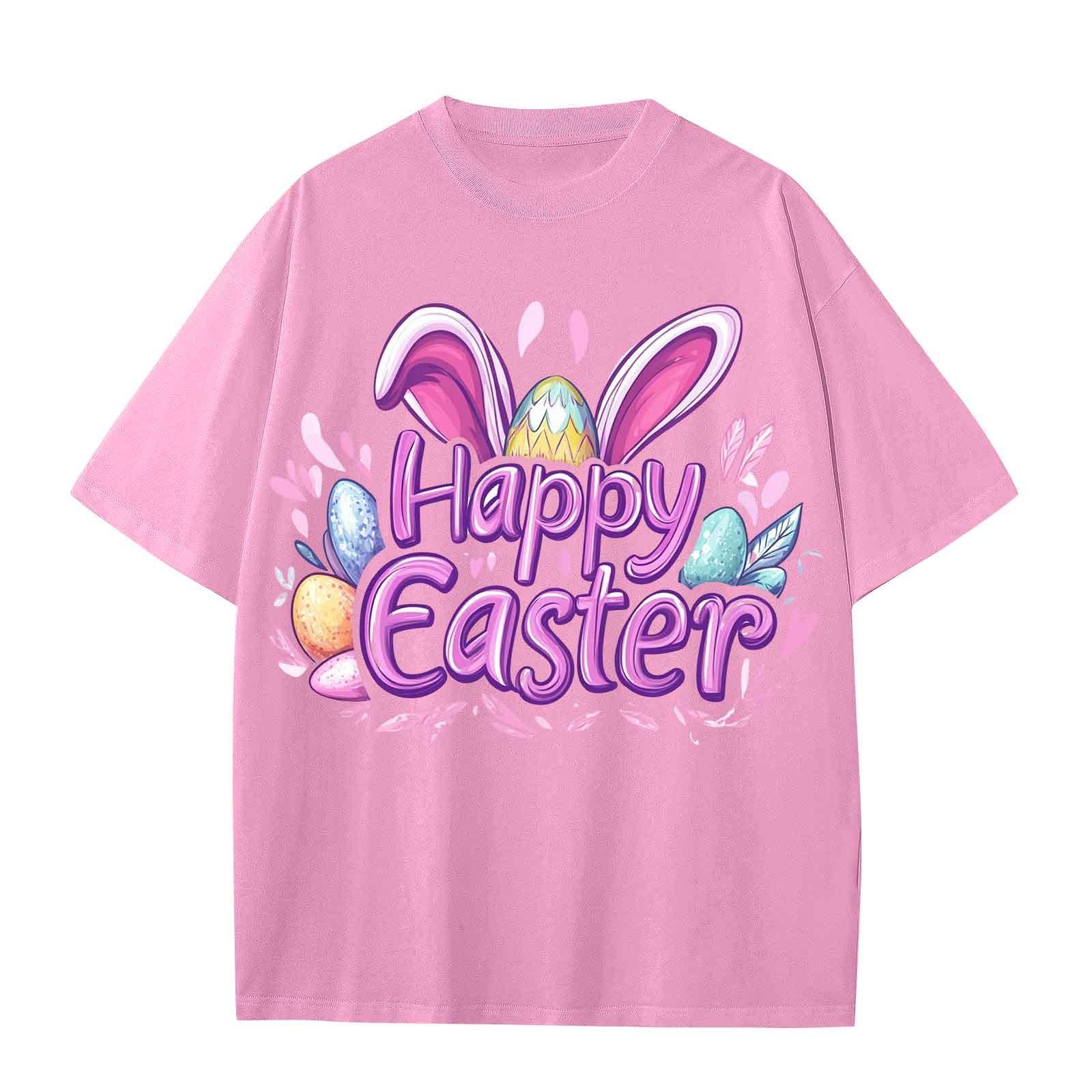 

Повседневная свободная футболка с принтом «Пасха» для мальчиков и девочек, круглый вырез, короткий рукав, свитер 140 розовый