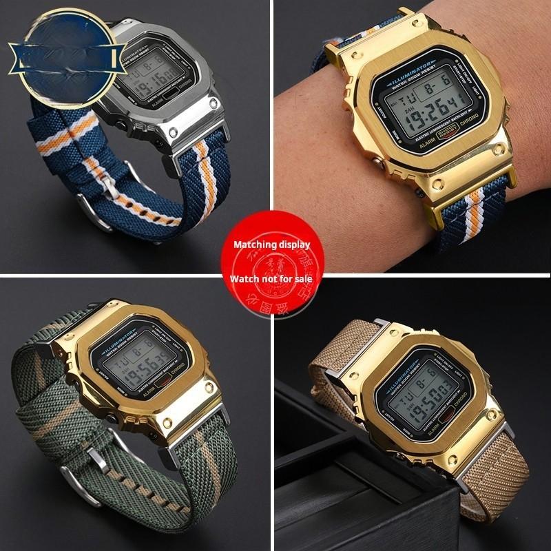 16mm Nylon Strap for Casio DW5600 GWM5610 GA110 GA2100 GA-700 Men's Outdoor Sports Watch Band Modified Metal Adapter Accessories