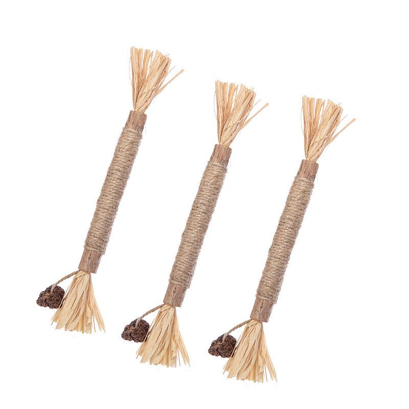 Natural Wood Catnip Toy with Gall Nut and Raffia Sisal for Teeth Cleaning and Teasing