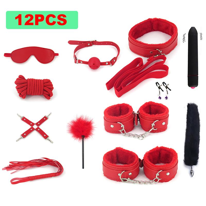 BDSM Bondage Set Sex Product Erotic Toys For Adults Games Plush Leather Handcuffs Nipple Clamps Gag Whip Rope Anal Plug