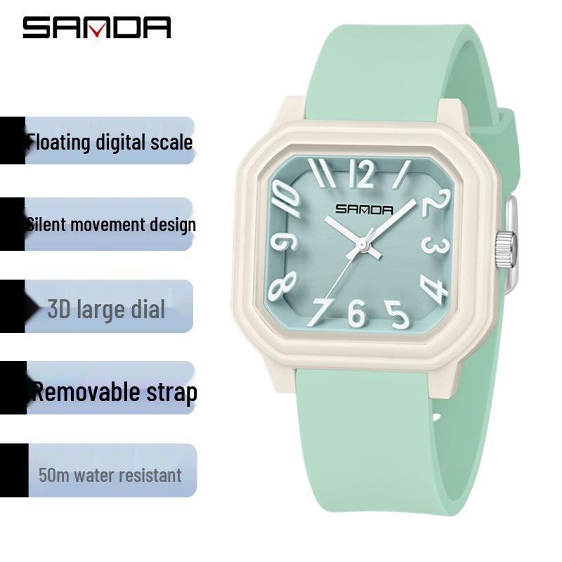 Sanda Colorful Minimalist Student Quartz Watch with 3D Scale and Waterproof Design
