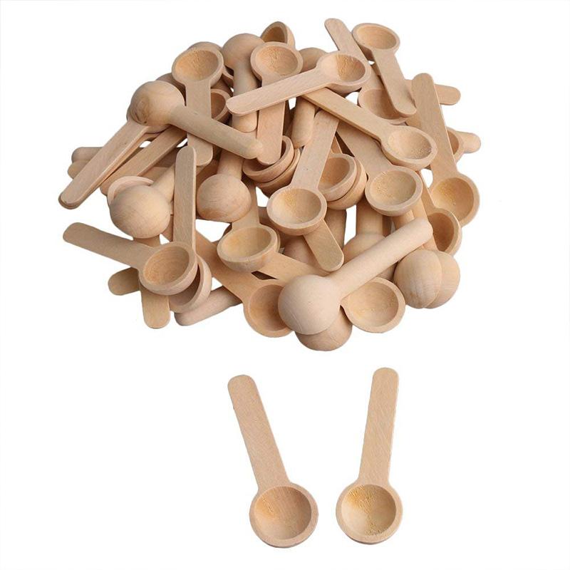 2PCS Mini Wooden Spoons Kitchen Spice Spoon Small Short Condiment Spoons