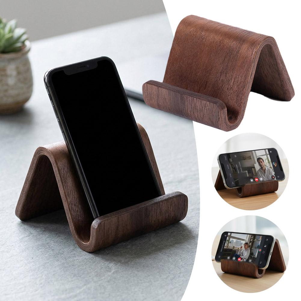 Soporte de Teléfono de Madera de Nogal Ángulo de Visión de 60 Grados Soporte de Escritorio para Smartphone Estante Expositor de Tarjetas de Visita