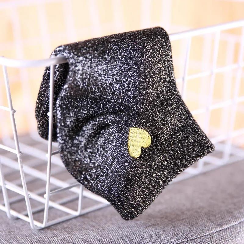 Women Embroidery Love Heart Glitter Socks Fashion Funny Gold Silver Silk Colorful Shining Sokken Shiny Calcetines Mujer Dropship