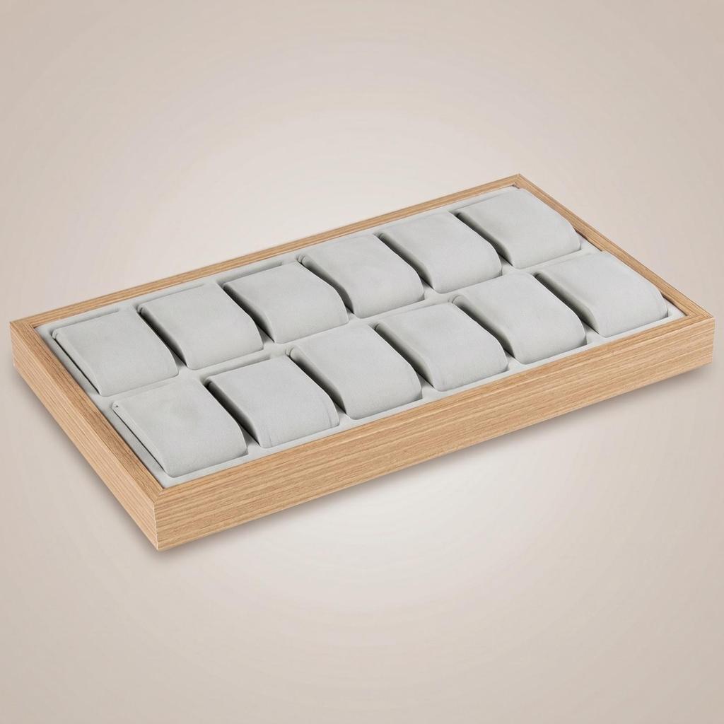Vassoio per Orologi con 12 Scomparti Finitura Legno per Esposizione per Rivenditori, Collezionisti, Bancone,