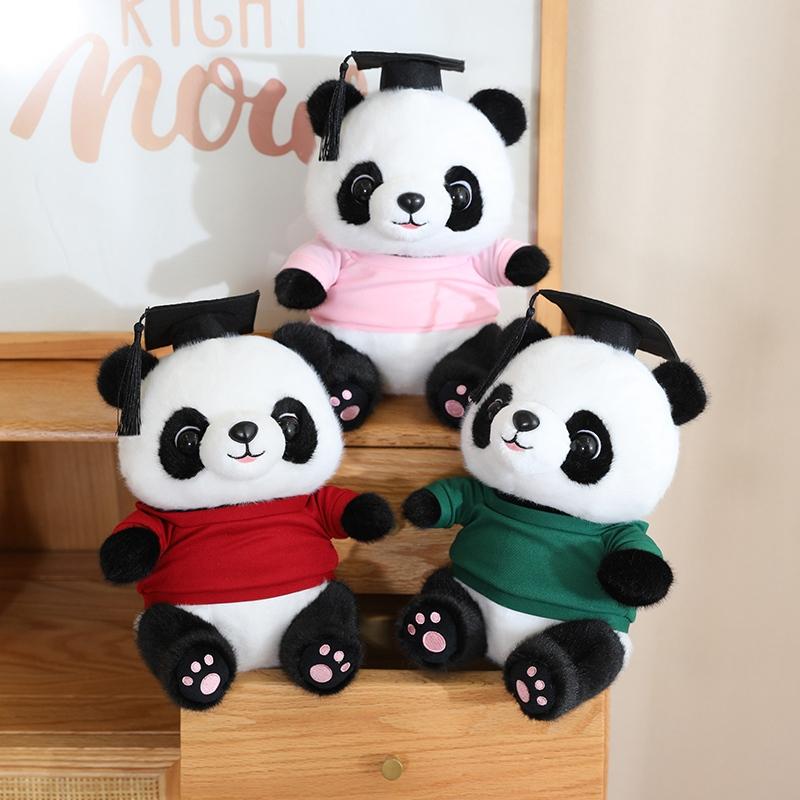 25cm Dr. Panda Plush Toy Dressing Panda Doll Panda Wearing Doctor's Hat Bear Doll Graduation Commemorative Gift For Students