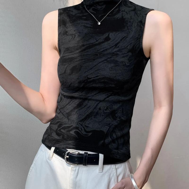 Women's Turtleneck Ribbed Knit Sleeveless Tank Top