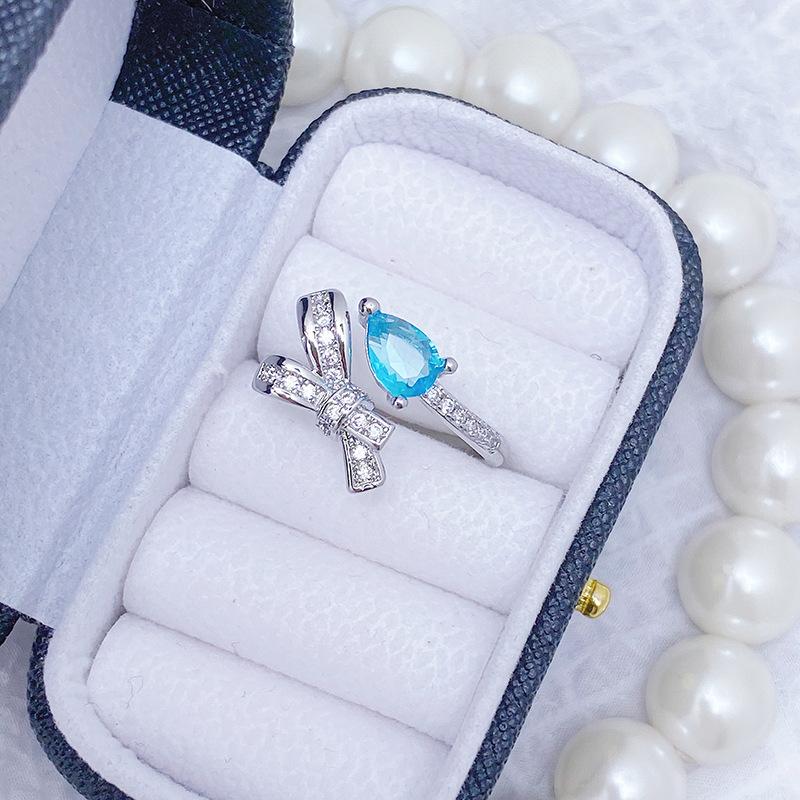 [Knot Dream] Full Diamond Bow Colored Treasure Zircon Stacked Ring Sweet Niche Light Luxury High-End Ring