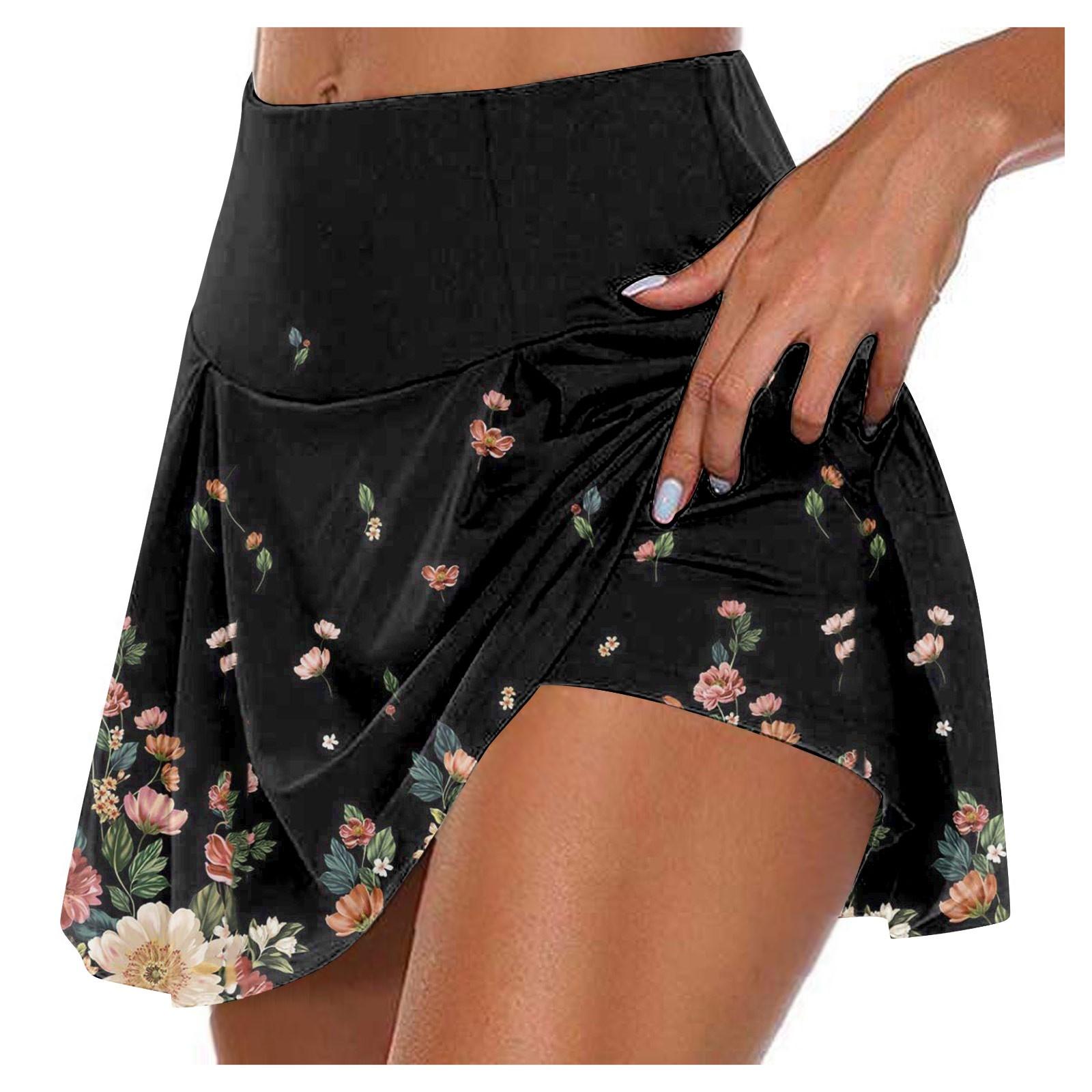

Women s Athletic Stretchy Pleated Tennis Skirts Run Yoga Inner Shorts Elastic Sports Golf Skorts XL чорний