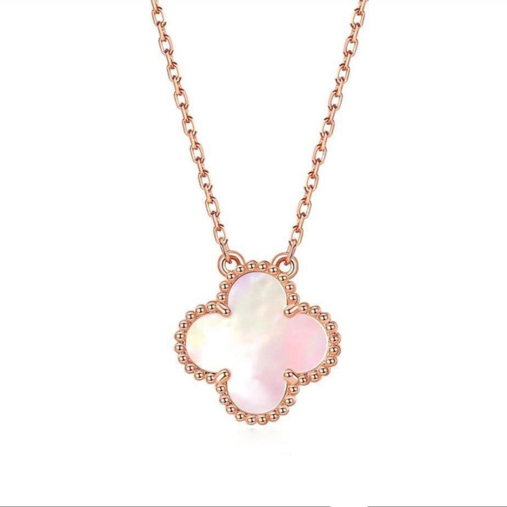 Double-sided Four-leaf Clover Necklace for Women White Mother-of-pearl and Agate Clavicle Chain Elegant and Fashionable Jewelry Pendant